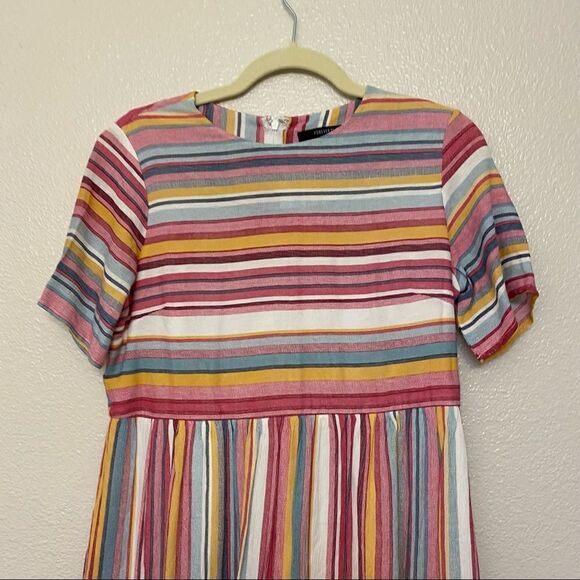 Forever 21 short sleeve ruffle Striped Flounce-Hem Mini Boho romantic Dress-S - Picture 3 of 11